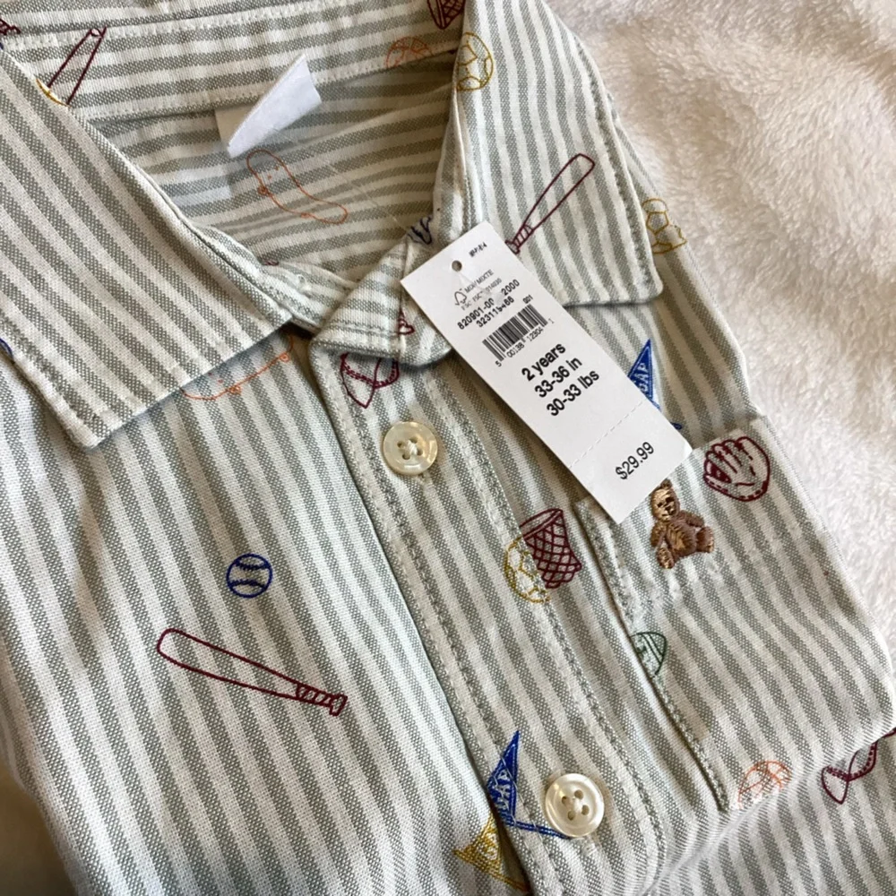 Baby GAP Collared Button Down Long Sleeve Shirt Baseball Football Basketball
